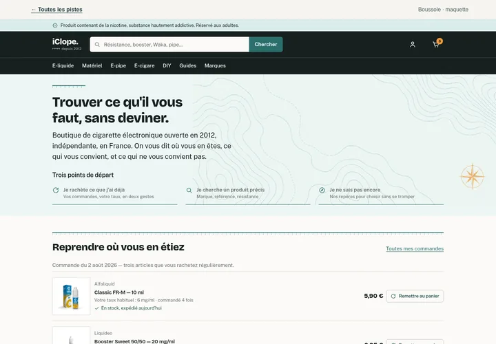 Aperçu de l’accueil Boussole