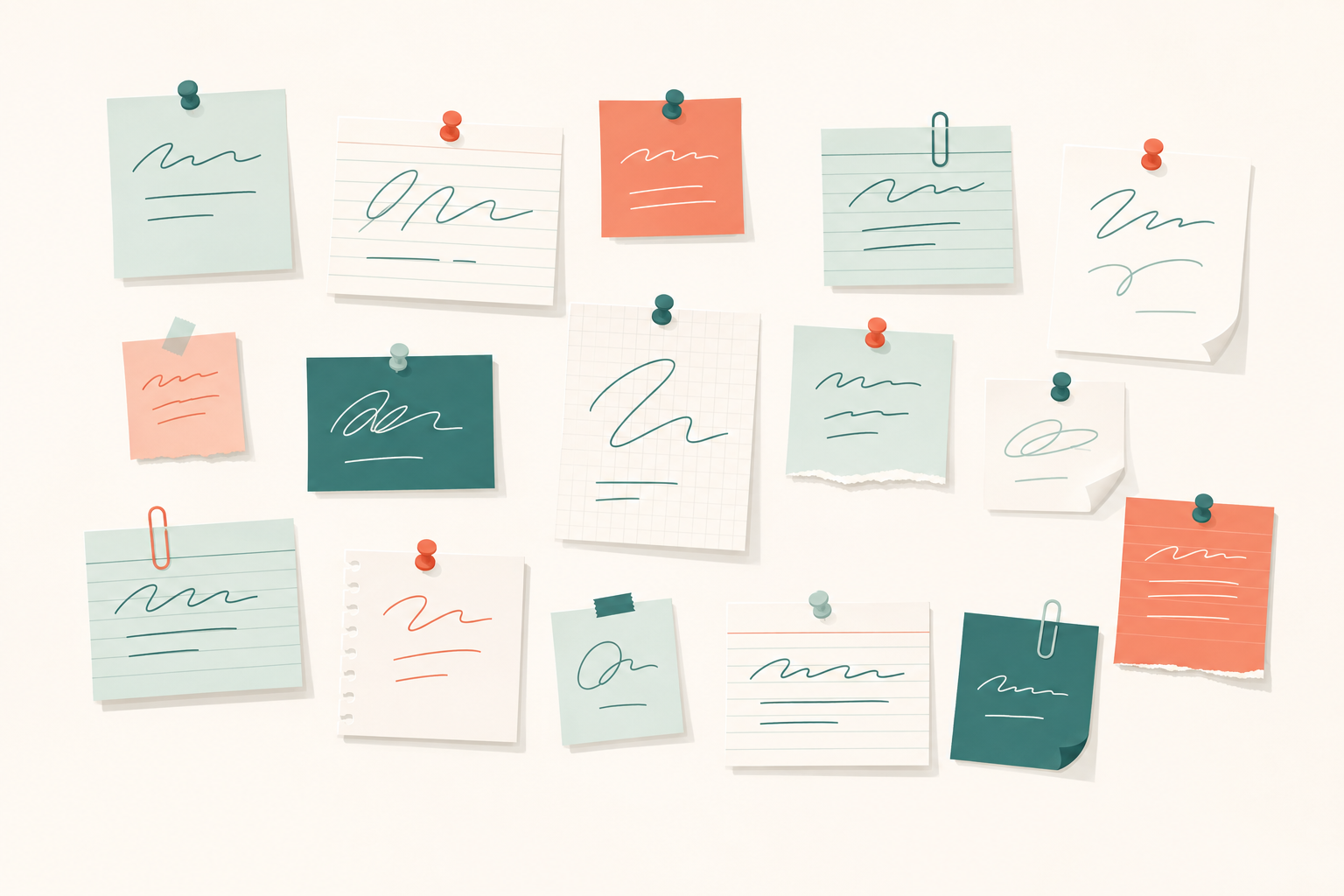 Un mur de petites notes épinglées.